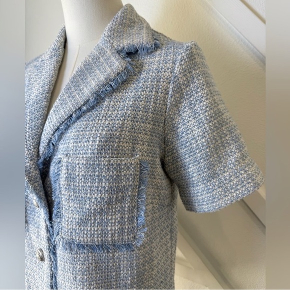 Joie Light Blue and white Tweed Short-Sleeve Blazer medium - Picture 2 of 7